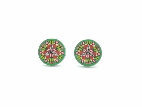 Green Kaleidoscope Fimo Stud Earrings
