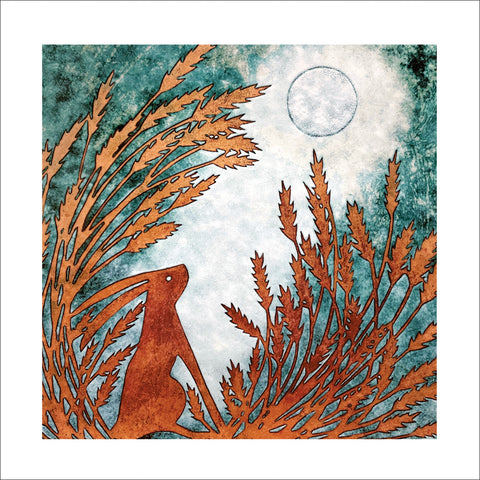 Moon Gazing Hare Greetings Card