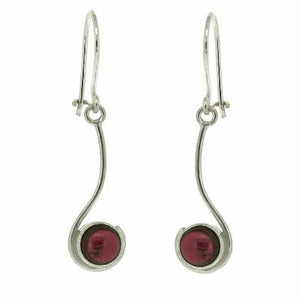 Nova Silver Garnet Cabachon Round Curve Drop Earrings