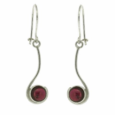 Nova Silver Garnet Cabachon Round Curve Drop Earrings