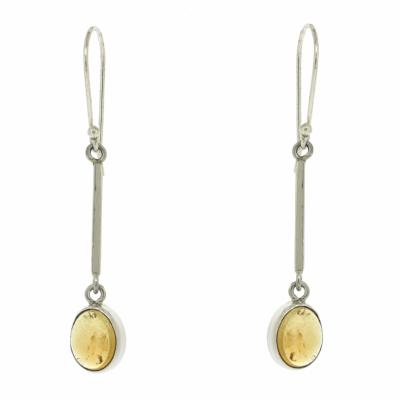 Nova Silver Citrine Long Oval Drop Earrings