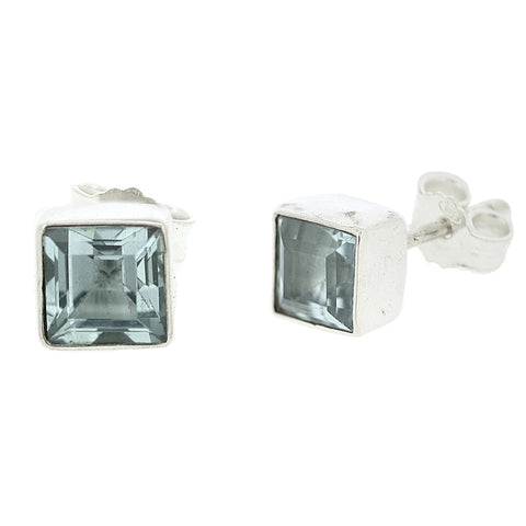 Nova Silver Faceted Blue Topaz Square Stud Earrings