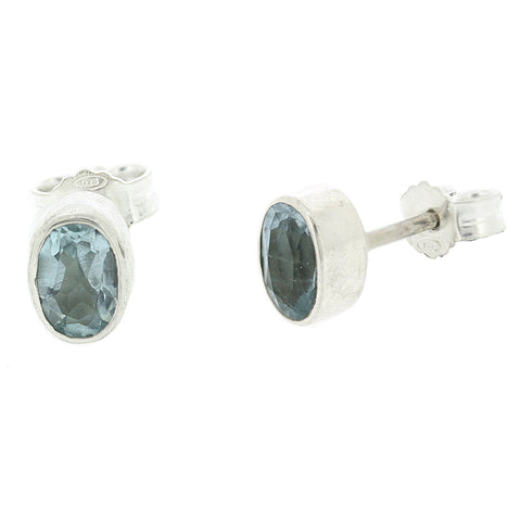Nova Silver Blue Topaz Oval Stud Earrings 4mm
