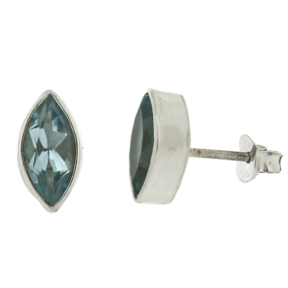 Nova Silver Blue Topaz Faceted Marquise Stud Earrings