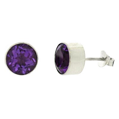 Nova Silver 8mm Round Faceted Amethyst Stud earrings