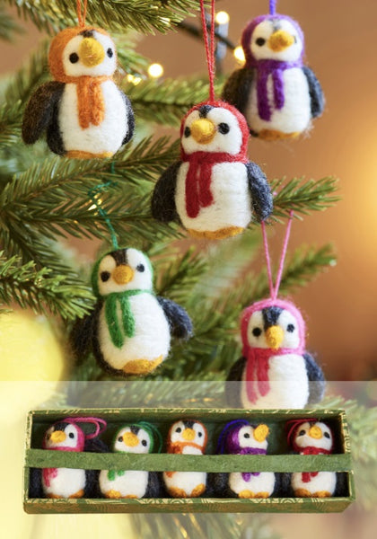 Set of 5 Hanging Felt Penguins