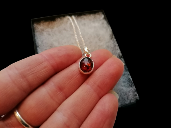 Nova Silver Cognac Amber Oval Pendant