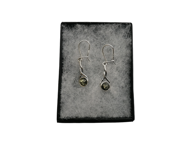 Nova Silver Green Amber Twist Earrings