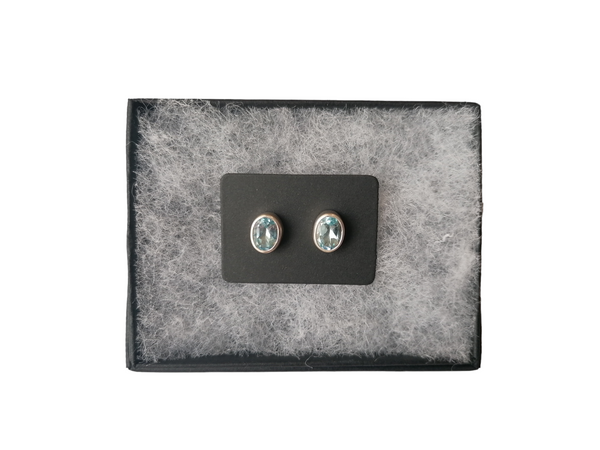 Nova Silver Large Blue Topaz Oval Stud Earrings
