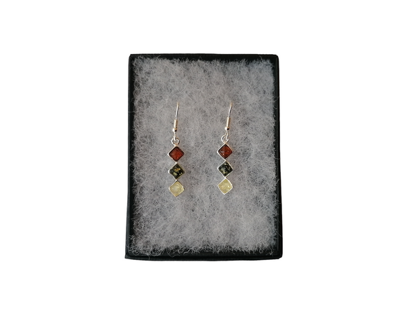Nova Silver Trilogy Mixed Amber Drop Earrings