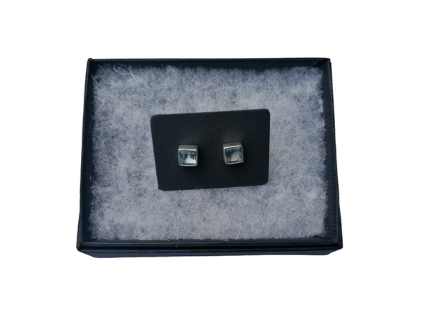 Nova Silver Faceted Blue Topaz Square Stud Earrings