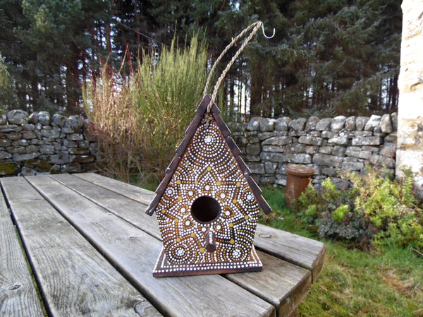 Hand Painted Mandala Wooden Bird House