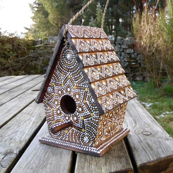 Hand Painted Mandala Wooden Bird House