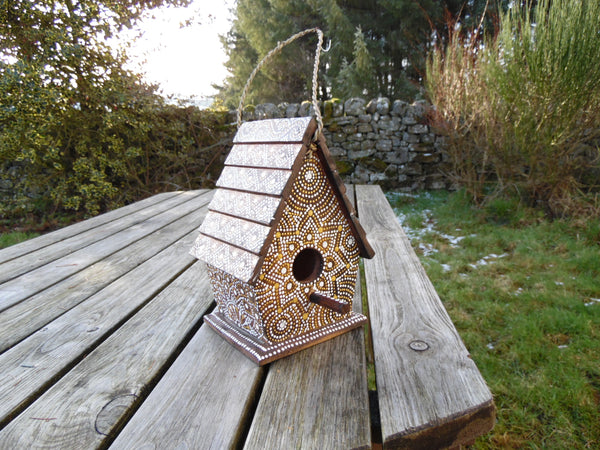Hand Painted Mandala Wooden Bird House