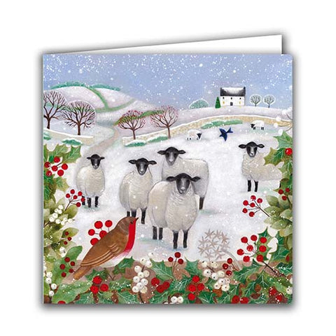 Sheep and Robin Greetings Card