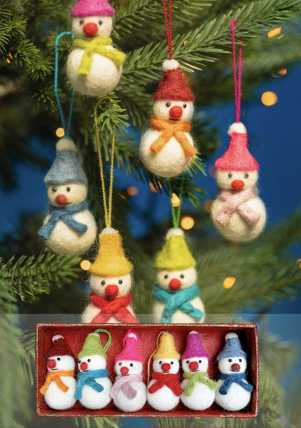 Mini Felt Snowmen Hanging Tree Decorations Box of 6