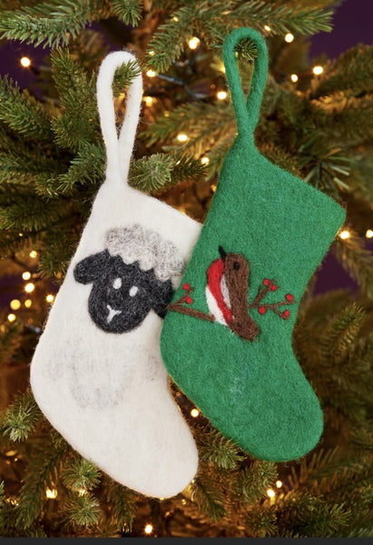 Felt Sheep and Robin Mini Stokcing