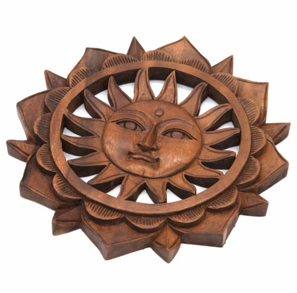 Hand Carved Wooden Sun Plaque