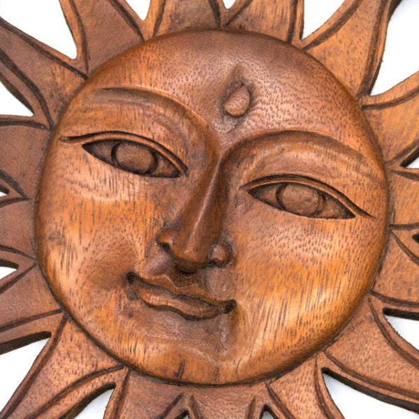 Hand Carved Wooden Sun Plaque