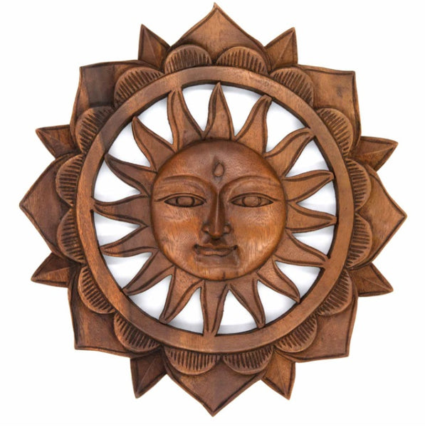 Hand Carved Wooden Sun Plaque