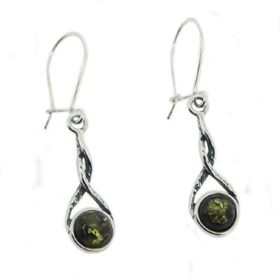 Nova Silver Green Amber Twist Earrings