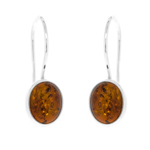 Nova Silver Classic Cognac Amber Oval Drop Earrings