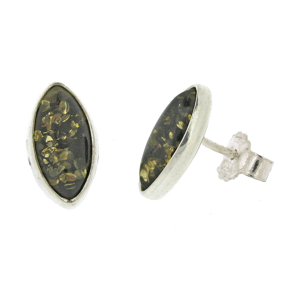 Nova Silver Green Amber Marquise Stud Earrings