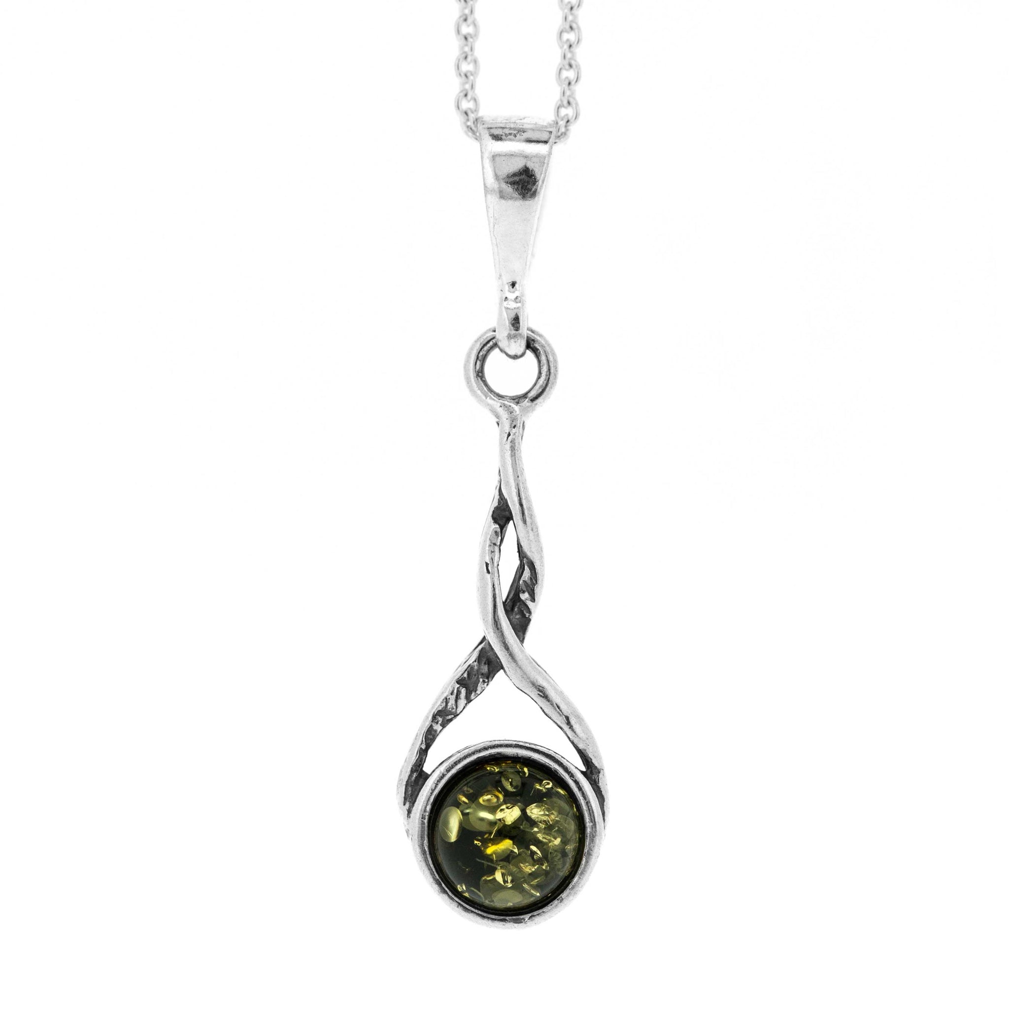 Nova Silver Green Amber Twist Pendant