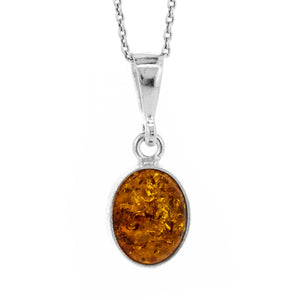 Nova Silver Cognac Amber Oval Pendant