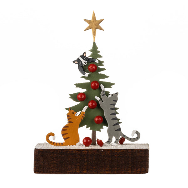 Decorative Christmas tree with cats on a white background