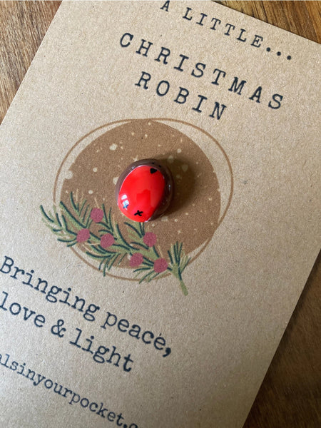 Christmas Robin Pocket Pebble with Bird Charm
