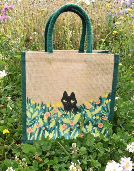 Black Cat Jute Shopper Bag