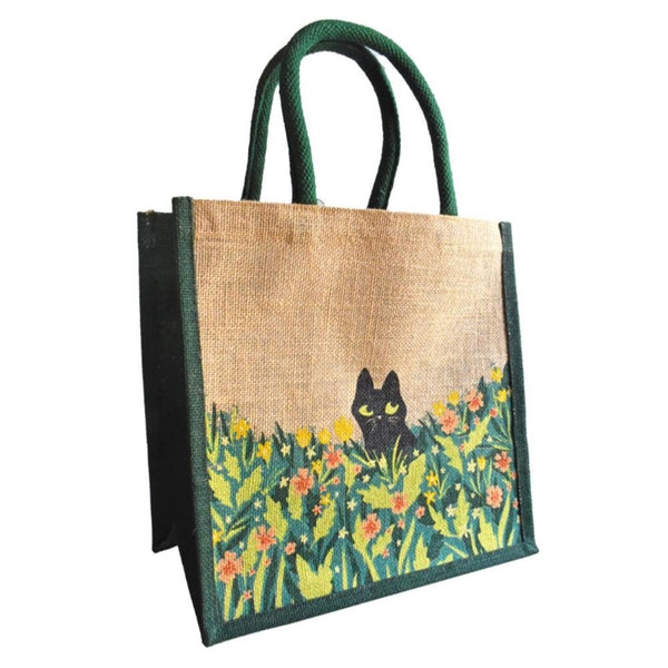 Black Cat Jute Shopper Bag