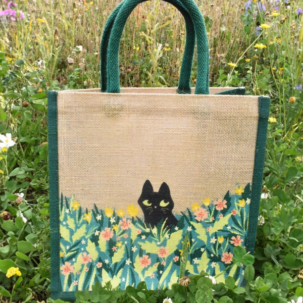 Black Cat Jute Shopper Bag