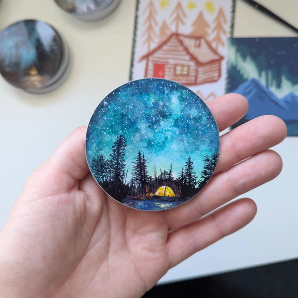 Camping at Night Vinyl Sticker