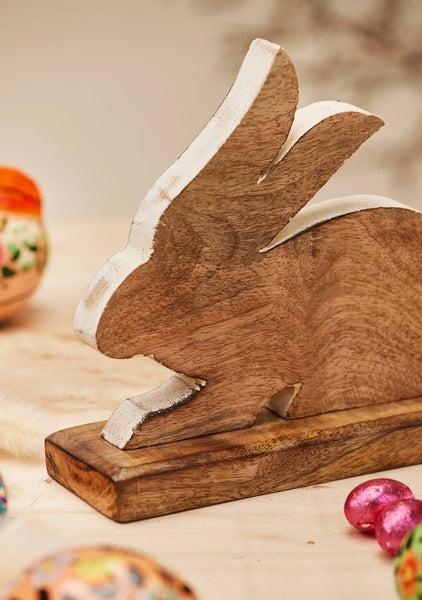 Hand Carved Mango Wood Bunny Rabbit Ornament