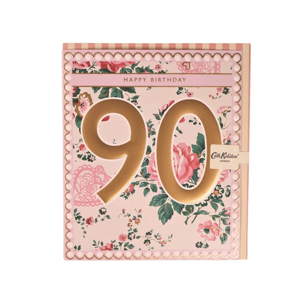 Floral birthday card with 'Happy Birthday' and '90' on a white background