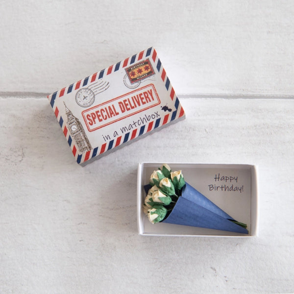 Special Delivery Happy Birthday Mini Bouquet in a Matchbox
