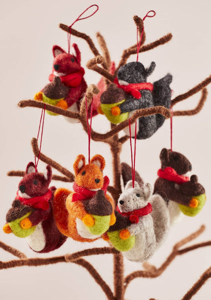 Felt Squirrel With Acorn Decoration