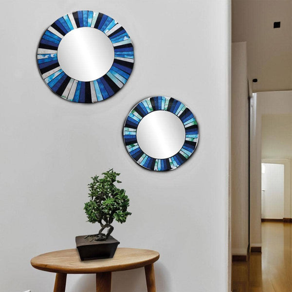 Round Mirror, Recycled Glass Mosaic Blues 50cm Diameter