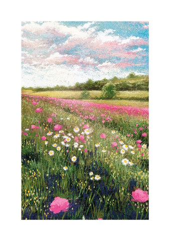 Pink Flower Field Greetings Card
