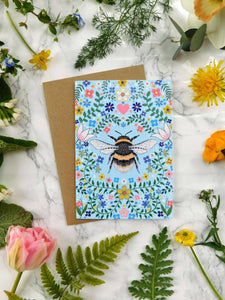 Bumblebee and Flowers Greetings Card CA38