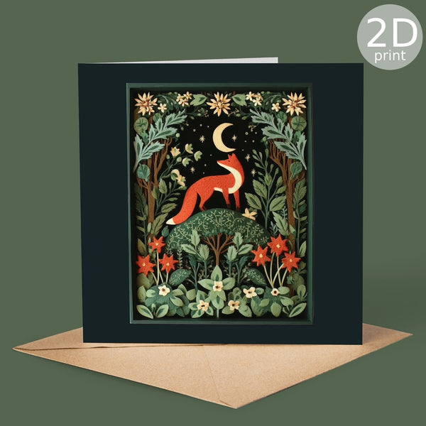 Fox Under Moonlight Greetings Card GP15