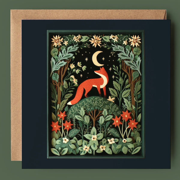Fox Under Moonlight Greetings Card GP15