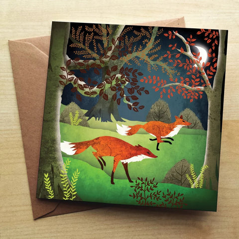 Foxes in the Woods Greetings Card
