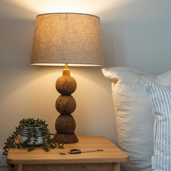 Frampton Large Wooden Table Lamp with Linen Shade