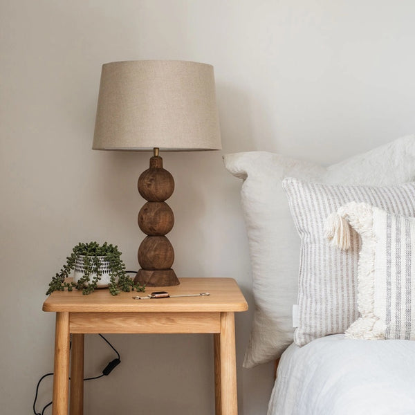 Frampton Large Wooden Table Lamp with Linen Shade