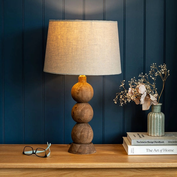 Frampton Large Wooden Table Lamp with Linen Shade