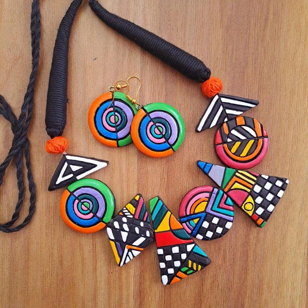 Geometric Colourful Clay Jewellery Set