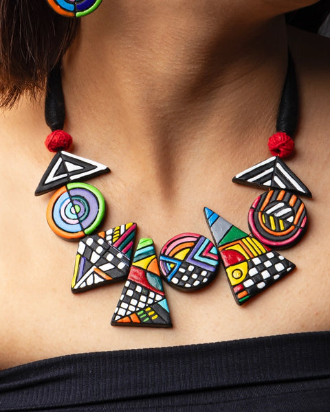 Geometric Colourful Clay Jewellery Set